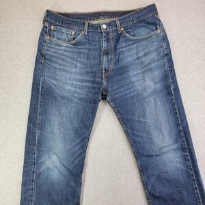 Levi's 505 Jeans Mens 36x32 Blue Regular Fit Medium Wash Denim Distressed